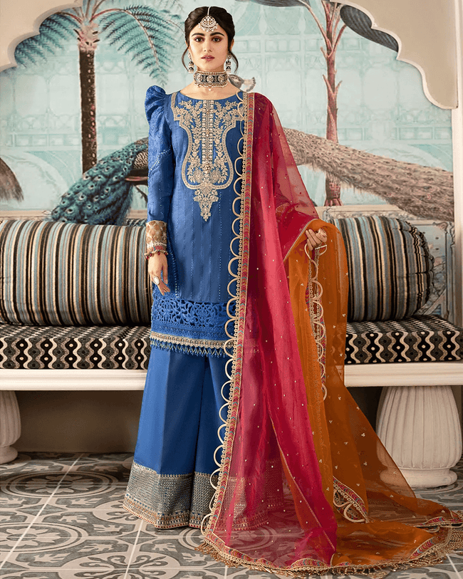 Festive Collection MARIAB Royal Blue Color Party Wear Unstitched Rayon Cotton Lawn Pakistani Salwar Suits