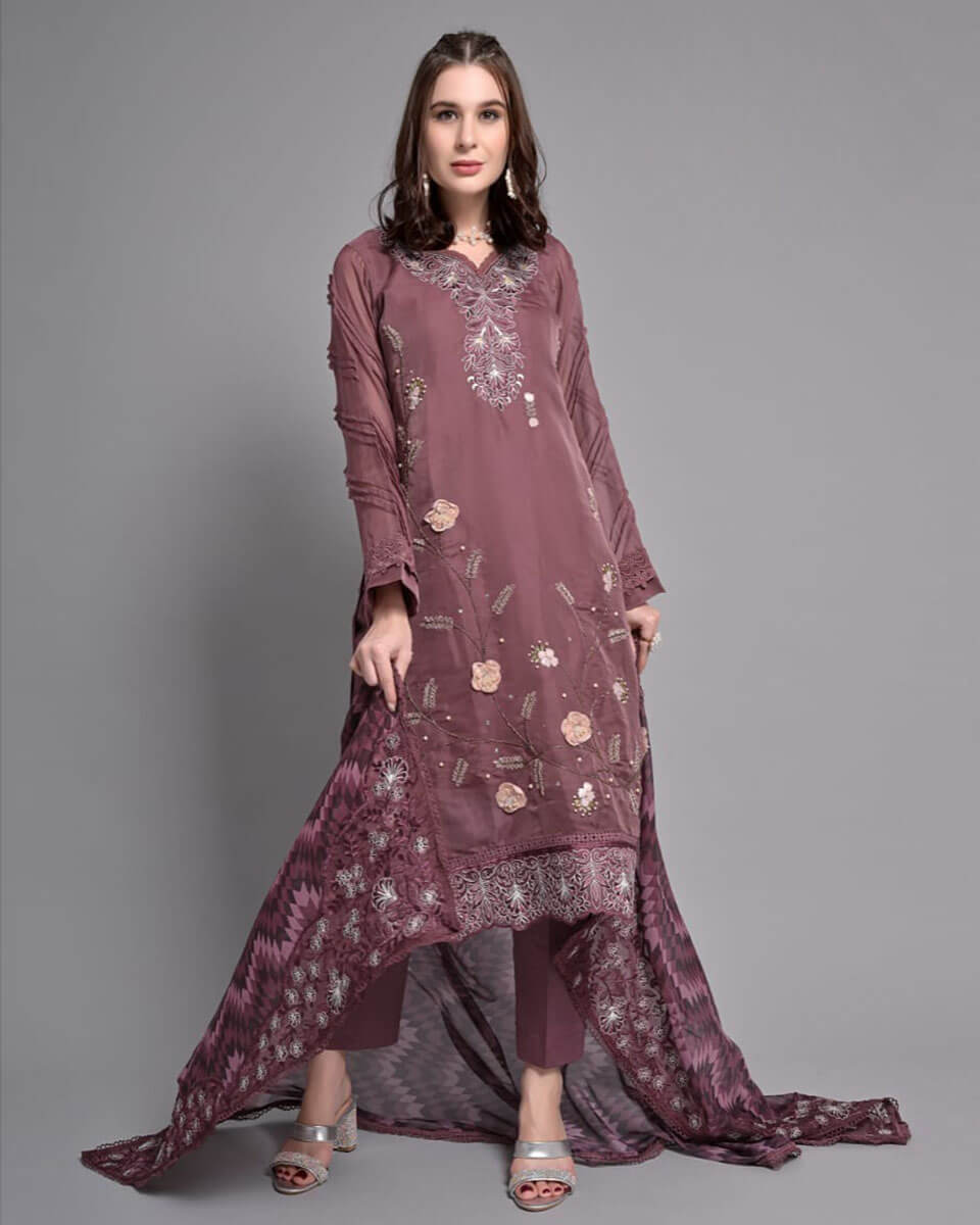 Dark Onion Color Party Wear Readymade Pakistani Salwar Suits with Pant –  fashionnaari