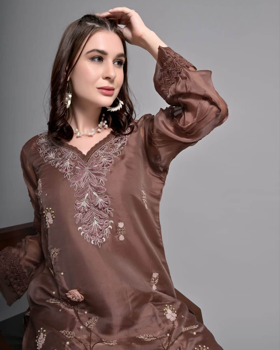 brown pakistani dress Color Party Wear Readymade Salwar Suits with Pant & Du – fashionnaari MONOGRAM pakistani wedding wear Pride Month: That Prideful Style:Dress A