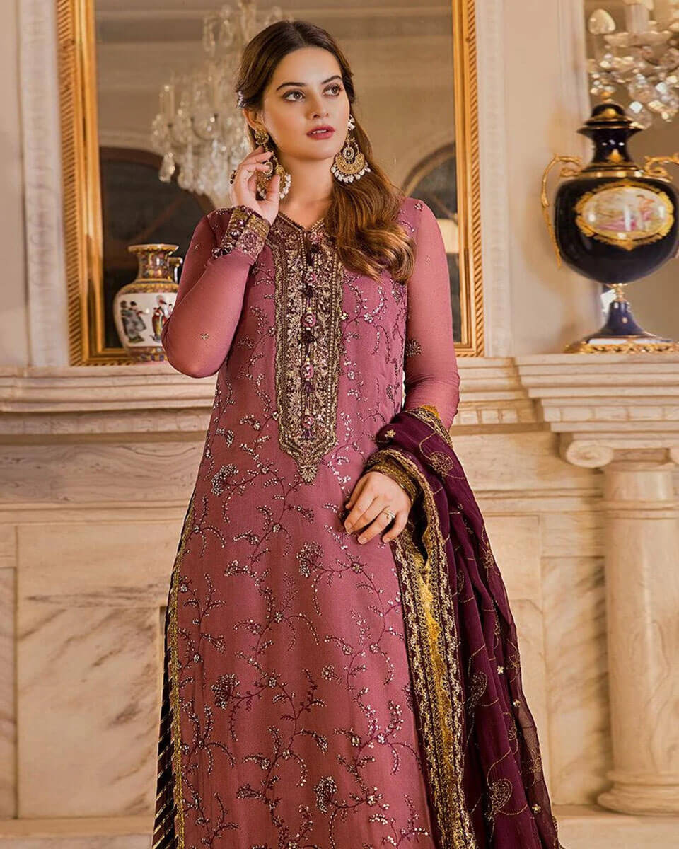 EID COLLECTION Onion Color Georgette Unstitched Pakistani Suits –  fashionnaari
