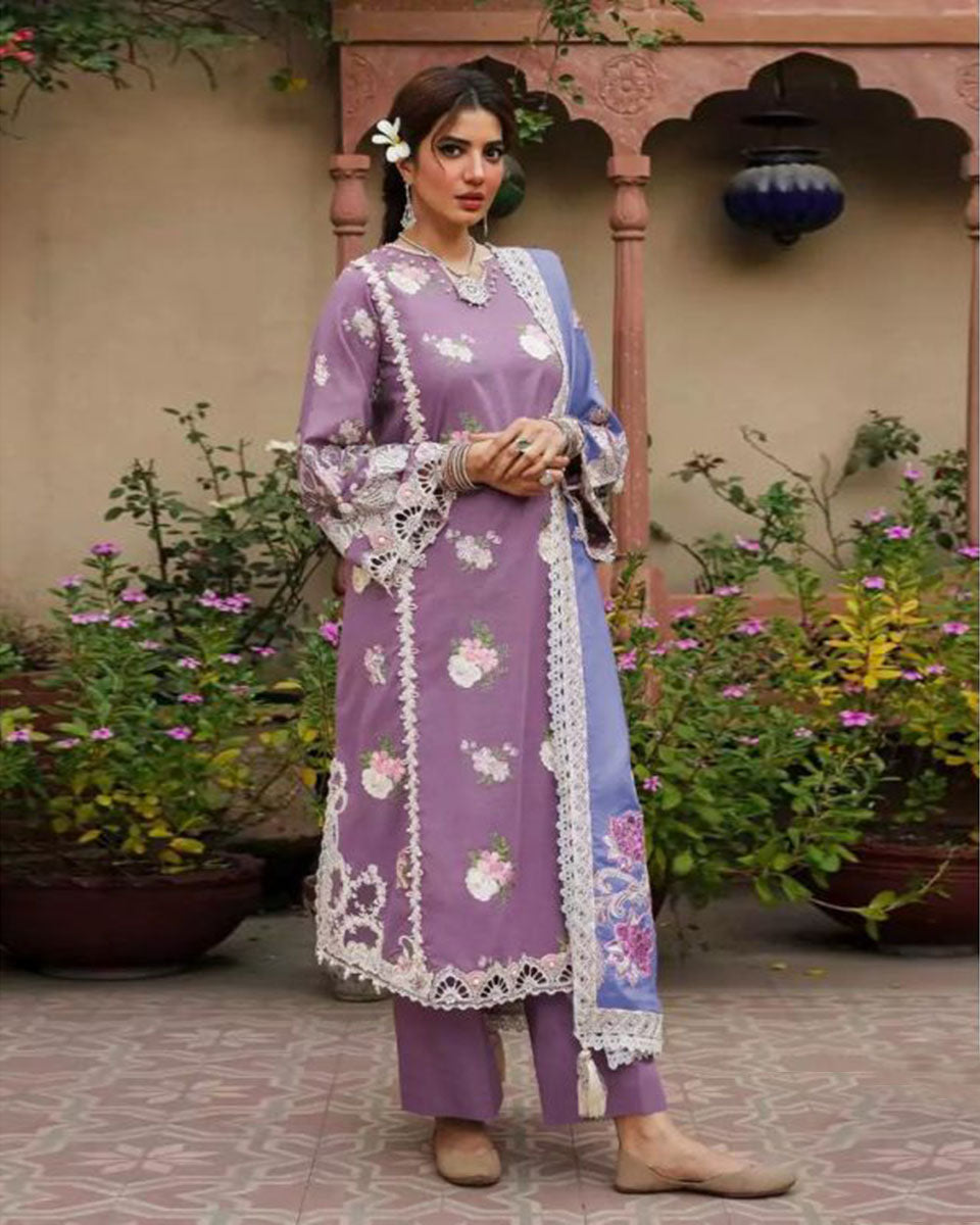 Purple Color Unstitched Pakistani Lawn Suit Dress Material fashionnaari