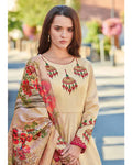 Beige Colored Partywear Embroidered Art Silk Gown With Muslin Silk Dupatta