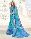 Sky Blue Color Two Tone Pure Georgette Digital Printed Saree