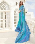 Sky Blue Color Two Tone Pure Georgette Digital Printed Saree