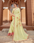 Excellent Yellow Color Pure Georgette Designer Saree