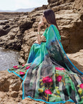 Green and Blue Color Two Tone Casual Wear Georgette Printed Saree