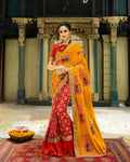 Red and Yellow Color Banarasi Heavy Bridal Wear Saree