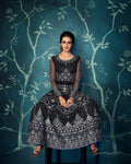 Black Colored Partywear Embroidered Georgette Semi-Stitched Anarkali Suit