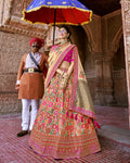 Multicolor Pink Color Wedding Wear Silk Jacquard Floral Woven Lehenga Choli