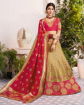 Beige Color Party Wear Silk Jacquard Embroidery Lehenga Choli