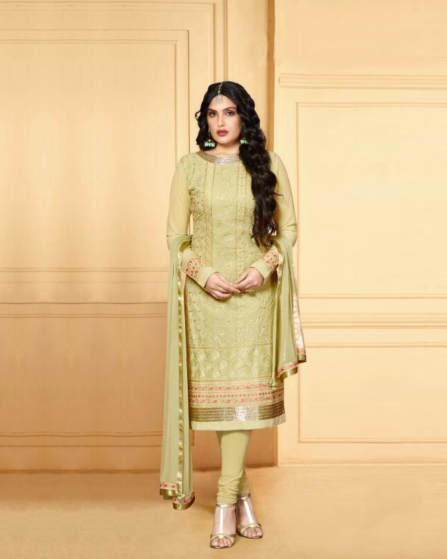 Olive Green Color Party Wear Fancy Unstitched Pakistani Sharara Suit