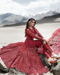 Red Color Bridal Wear Net Semi Stitched Anarkali Gown Dress