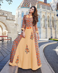Yellow and Orange Color Rayon Anarkali Style Long Printed Kurti