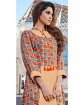 Yellow and Orange Color Rayon Anarkali Style Long Printed Kurti