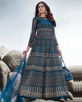 Blue Color Bridal Wear Net Semi Stitched Anarkali Gown Dress