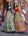 Red-Gray Color Wedding Wear Silk Thread Work Lehenga Choli