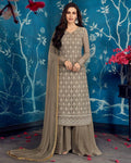 Eye-catching Gray Colored Partywear Embroidered Georgette Palazzo Suit with Dupatta