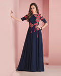 Navy Blue Colored Partywear Embroidered Faux Georgette Gown