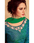 Teal Green and Blue Colored Partywear Embroidered Silk & Net Semi-Stitched Anarkali Suit