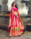 Magenta Pink Color Bridal Wear Silk Thread Work Lehenga Choli