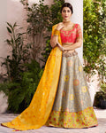Red-Gray Color Festive Wear Silk Jacquard Embroidery Lehenga Choli