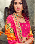 Magenta Pink Color Bridal Wear Silk Thread Work Lehenga Choli