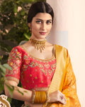 Red-Gray Color Festive Wear Silk Jacquard Embroidery Lehenga Choli