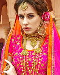 Pink and White Color Party Wear Silk Jacquard Lehenga & Blouse with Dupatta