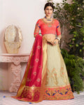 Off White Color Festive Wear Silk Jacquard Embroidery Lehenga Choli