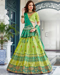 Green Color Wedding Wear Silk Jari Thread Work Lehenga