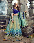 Navy Blue Color Traditional Wear Silk Thread Work Lehenga Choli