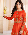 Orange Color Wedding Wear Silk Semi Stitched Embroidery Anarkali Gown