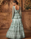 Light Blue Color Wedding Wear Net Semi Stitched Anarkali Suit