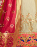 Off White Color Festive Wear Silk Jacquard Embroidery Lehenga Choli