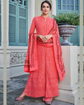 Pink Colored Partywear Embroidered Palazzo Suit With Printed Dupatta