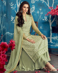 Pastel Green Colored Partywear Embroidered Georgette Palazzo Suit with Dupatta