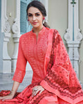 Pink Colored Partywear Embroidered Palazzo Suit With Printed Dupatta