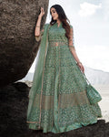Olive Green Color Wedding Wear Net Semi Stitched Anarkali Gown Dress
