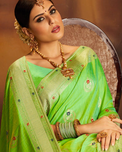 Parrot Color Festive Wear Jacquard Silk Saree