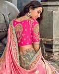 Pink-Gray Color Wedding Wear Banarasi Silk Jacquard Woven Lehenga Choli