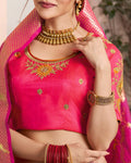 Magenta Pink Color Festive Wear Silk Jacquard Embroidery Lehenga Choli