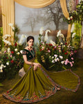 Green and Black Color Fancy Embroidery Work Party Wear Heavy Saree
