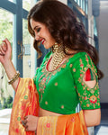 Red-Green Color Wedding Wear Silk Jari Thread Work Lehenga