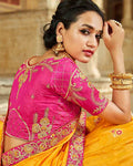 Mustard Yellow Color Banarasi Silk Designer Saree with Woven Pallu and Embroidered Border