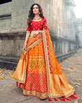 Red- Yellow Color Party Wear Silk Thread Work Lehenga Choli