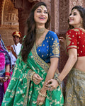 Blue-Green Color Party Wear Silk Jacquard Lehenga Choli