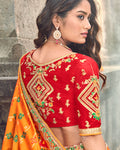Red- Yellow Color Party Wear Silk Thread Work Lehenga Choli