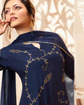 Navy Pure Colored Casual Wear Pure Viscose Palazzo Suit with Dupatta