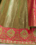 Peach-Green Color Festive Wear Silk Jacquard Embroidery Lehenga Choli