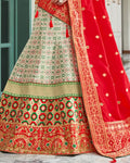 Off White-Green Color Wedding Wear Silk Jari Thread Work Lehenga